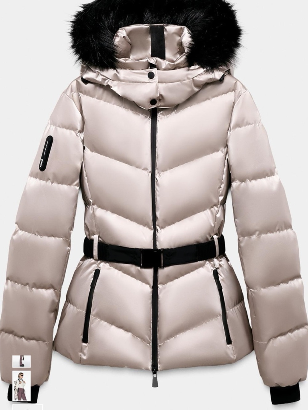 Zara Metallic Rose Gold Quilted 80% Goose Down Ski Coat
